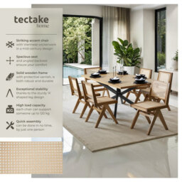 Tectake Set Of 6 Accent Chair Lizzy With Mid-Century Modern Design, Rattan Backrest And Solid Wood Frame  - Light Oak - thumbnail 2
