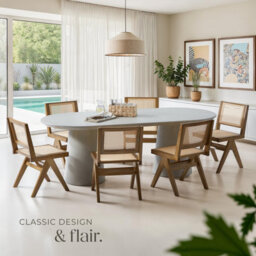 Tectake Set Of 6 Accent Chair Lizzy With Mid-Century Modern Design, Rattan Backrest And Solid Wood Frame  - Light Oak - thumbnail 8