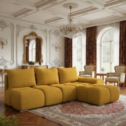 Galeria Corner Sofa Bed With Storage Right Hand Mustard