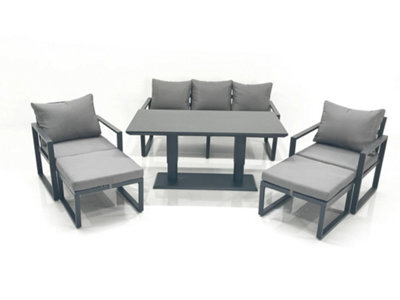 Fimous Outdoor Aluminium Garden Furniture Set With Adjustable Rising Lifting Dining Table 3 Seater Sofa 2 Big Footstools Dark Grey - image 1