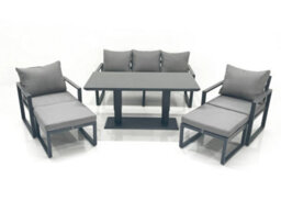 Fimous Outdoor Aluminium Garden Furniture Set With Adjustable Rising Lifting Dining Table 3 Seater Sofa 2 Big Footstools Dark Grey - thumbnail 2