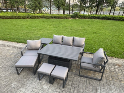 Fimous Aluminium Garden Furniture Sets 8 Seater With Adjustable Rising Lifting Dining Table 2 Chairs 3 Footstools Side Table - image 1
