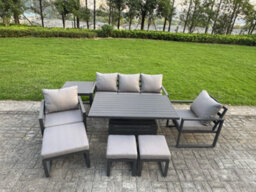 Fimous Aluminium Garden Furniture Sets 8 Seater With Adjustable Rising Lifting Dining Table 2 Chairs 3 Footstools Side Table - thumbnail 2