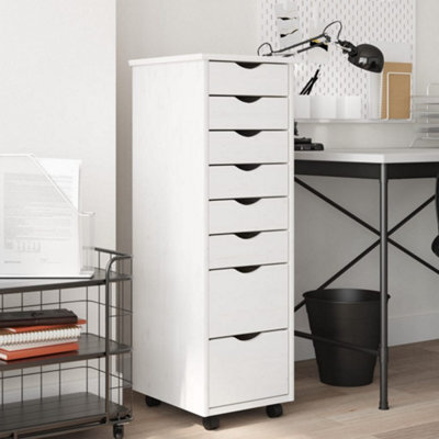 Vidaxl Rolling Cabinet With Drawers Moss White Solid Wood Pine - image 1