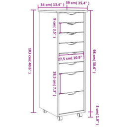 Vidaxl Rolling Cabinet With Drawers Moss White Solid Wood Pine - thumbnail 9