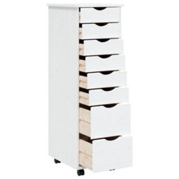 Vidaxl Rolling Cabinet With Drawers Moss White Solid Wood Pine - thumbnail 3