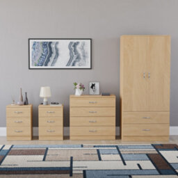Lassic Vida Designs Riano 4 Piece Bedroom Set (3 Drawer Bedside Chest, 4 Drawer Chest, 2 Door 2 Drawer Wardrobe), Pine - thumbnail 7