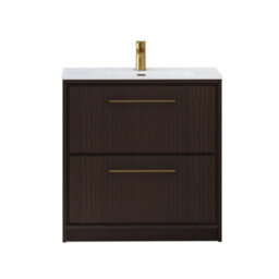 Royal Bathrooms Livora 800mm Walnut Woodgrain Floor Standing Vanity Unit 2 Drawer With Ceramic Basin & Brushed Brass Handle - thumbnail 5