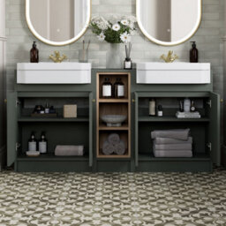 Affine 1540mm Traditional Double Vanity Basin Unit & Shelving Bathroom Furniture Green - thumbnail 2