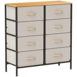 Homcom 8 Drawer Fabric Chest Of Drawers W/ Wooden Top For Hallway Cream - thumbnail 2