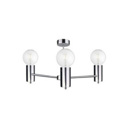 Luminosa Lighting Luminosa Arde Multi Arm Semi Flush Ceiling Light Silver, 60Cm, 3X E27
