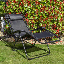 BPS Access Solutions Bps Deluxe Zero Gravity Chair - Black - Set Of 1 - Heavy Duty - Reclining & Folding Garden Sunlounger - thumbnail 2