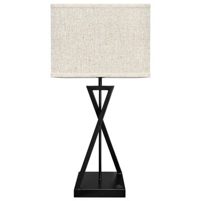 Long Life Lamps Company Modern Table Lamp Black Metal Tripod Base Linen Fabric Shade T518 - image 1