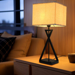 Long Life Lamps Company Modern Table Lamp Black Metal Tripod Base Linen Fabric Shade T518 - thumbnail 8