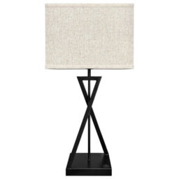 Long Life Lamps Company Modern Table Lamp Black Metal Tripod Base Linen Fabric Shade T518