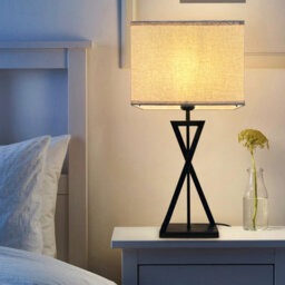 Long Life Lamps Company Modern Table Lamp Black Metal Tripod Base Linen Fabric Shade T518 - thumbnail 6