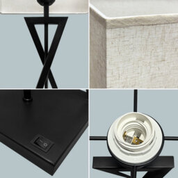 Long Life Lamps Company Modern Table Lamp Black Metal Tripod Base Linen Fabric Shade T518 - thumbnail 4