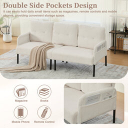 Abrihome Oversized Loveseat, Modern & Plush Double-Seater Sofa, Cozy Bedroom Sofa With Metal Legs & Side Pockets For Living Room,beige - thumbnail 4