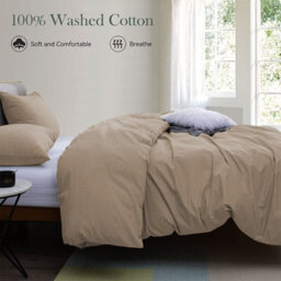 Ameha Beige Plain 3-Piece Duvet Set Microfiber Breathable Double Size 200X200 Cm Bedding Set With Matching Pillowcases - thumbnail 7