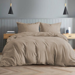 Ameha Beige Plain 3-Piece Duvet Set Microfiber Breathable Double Size 200X200 Cm Bedding Set With Matching Pillowcases - thumbnail 5