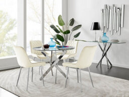 Furniturebox Uk Novara Chrome Metal Round Glass Dining Table And 4 Cream Pesaro Silver Leg Chairs - thumbnail 1