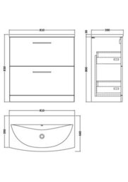 Balterley  Contemporary Bathroom 2-Drawer Floor-Standing Curved Basin Vanity Unit, Gloss White, 800mm - thumbnail 2