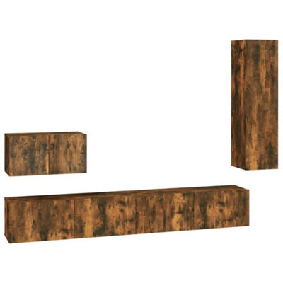 Berkfield Classic 4 Piece Tv Cabinet Set Smoked Oak Engineered Wood - image 1