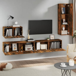 Berkfield Classic 4 Piece Tv Cabinet Set Smoked Oak Engineered Wood - thumbnail 3