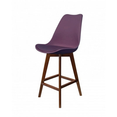 Fusion Living Soho Aubergine Plastic Bar Stool With Dark Wood Legs - image 1