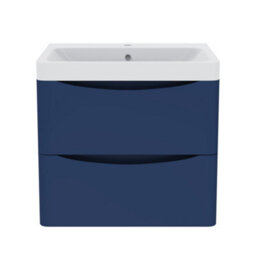 Sundaze 600mm Matt Blue 2 Drawer Wall Hung Vanity Bathroom Cabinet & Basin Set - thumbnail 2