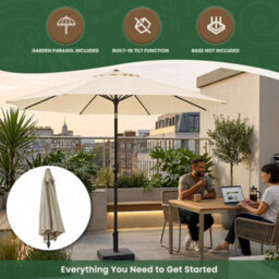 2.7M Wide Garden Parasol Umbrella With Tilt And Crank (Cream) - thumbnail 7