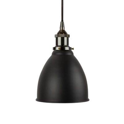 Matt Black Classic Small Pantry Metal Painted Dome Pendant Light With Black Nickel Lamp Holder And Black Round Cable - Se Home