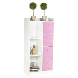 Urbn-Living Urbnliving Height 128Cm Tall Wooden White 7 Cube Bookcase With Light Pink Drawers Shelving Display Storage Unit Cabinet Shelves - thumbnail 1