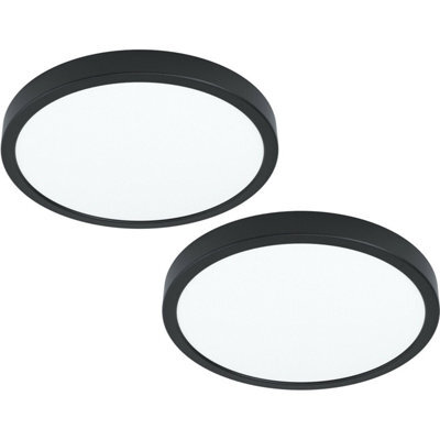 Modern 2-Pack Black Round Led Ceiling Lights With White Plastic Shade - 20W Included - image 1