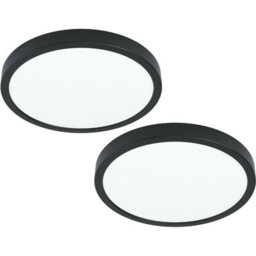 Modern 2-Pack Black Round Led Ceiling Lights With White Plastic Shade - 20W Included