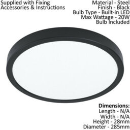 Modern 2-Pack Black Round Led Ceiling Lights With White Plastic Shade - 20W Included - thumbnail 2