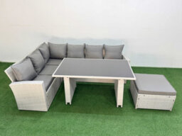 Fimous 7 Seater Wicker Rattan Corner Sofa Sets Outdoor Garden Furniture Sets With Lounge Sofa Big Footstool Light Grey - thumbnail 2