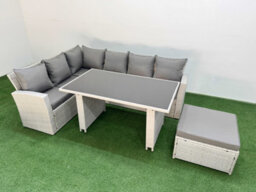 Fimous 7 Seater Wicker Rattan Corner Sofa Sets Outdoor Garden Furniture Sets With Lounge Sofa Big Footstool Light Grey