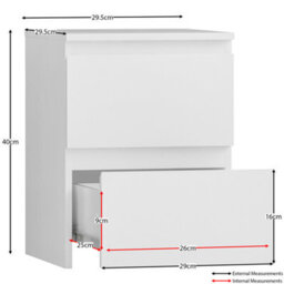 Lassic Vida Designs Denver White 2 Drawer Bedside Chest (H)400mm (W)295mm (D)295mm - thumbnail 2