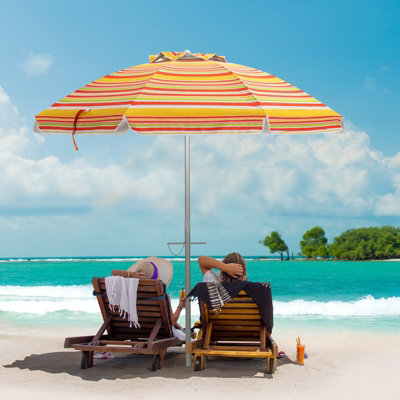 Costway 2M Patio Beach Umbrella Portable Sunshade Umbrella Upf 50+ With Sand Anchor - image 1