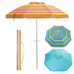 Costway 2M Patio Beach Umbrella Portable Sunshade Umbrella Upf 50+ With Sand Anchor - thumbnail 2