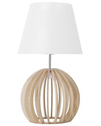 Beliani Modern Table Lamp - Round Light-Brown Plywood Base With White Polycotton Shade, 22 X 22 X 41 Cm - thumbnail 2