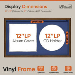 "30X17"" Walnut Classic Vinyl Record Frame With Blue Mount For 12 Inch Lp Album Cover & Disc - Ak Frames" - thumbnail 2