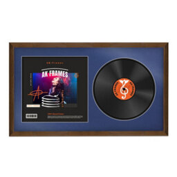 "30X17"" Walnut Classic Vinyl Record Frame With Blue Mount For 12 Inch Lp Album Cover & Disc - Ak Frames"