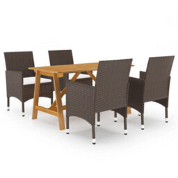 Berkfield 5 Piece Garden Dining Set With Cushions Brown - thumbnail 1