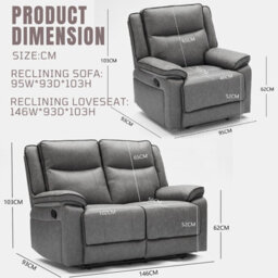 Manual Recliners Sofa, 4 Seater Recliner Couches Set - 1+1+2 Seater - thumbnail 2