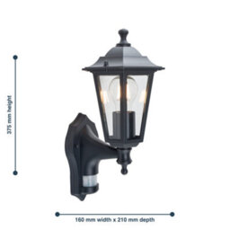 First Choice Lighting Black Six Sided Lantern Motion Sensor Outdoor Security Wall Light - thumbnail 6