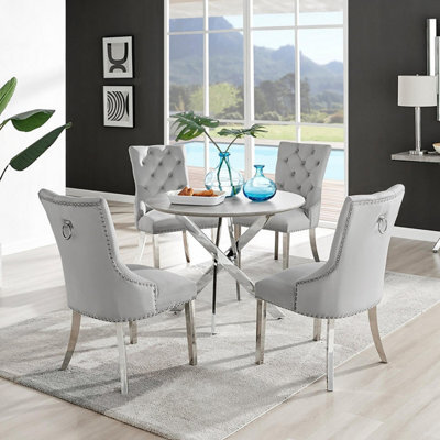 Furniturebox Uk Novara Grey Concrete Effect Round Dining Table & 4 Grey Belgravia Chairs - image 1