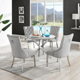 Furniturebox Uk Novara Grey Concrete Effect Round Dining Table & 4 Grey Belgravia Chairs - thumbnail 1