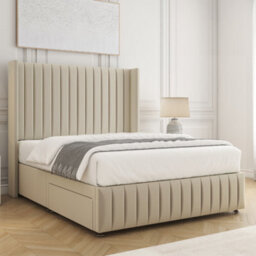 Bsspoke Luna Divan Bed Cream Plush Velvet 54Inch Headboard & Footboard No Mattress No Drawers In Single Double King 4Ft 6Ft - thumbnail 2